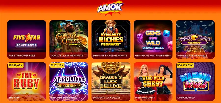 Jackpottar och Megaways på Amok casino